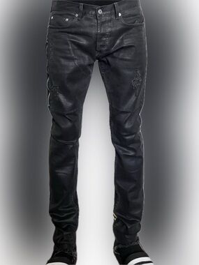 NWOT Mr. Completely Black Slim Jean raw hem Wax Coat selvedge carpenter painters
